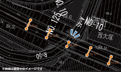 整合ナビの画面で図面のズレのあたりが表示されている様子